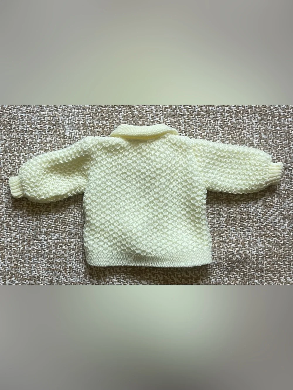 Vintage Renzo Imports Italy Pastel Yellow Knit Baby Cardigan Pom Pom